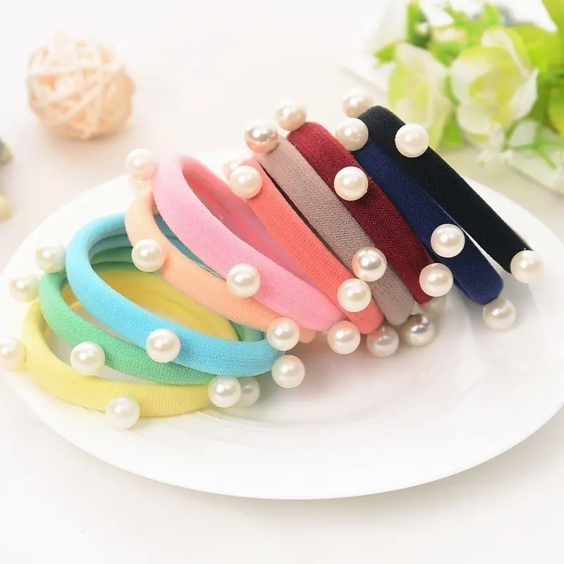 Many People Like 10PCS Pearl Basic Elastic Hair Bands Korean Style Pearl Seamless Towel Ring Rope Hair Accessory Kids Hair Decor