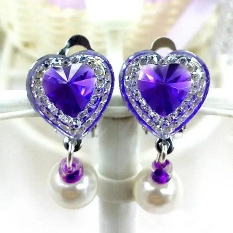 New Pretty Kids Princess Style Ear Clip No Pierced Female Shiny Love Heart Diamond Jewelry Earrings Accessories Women Gifts