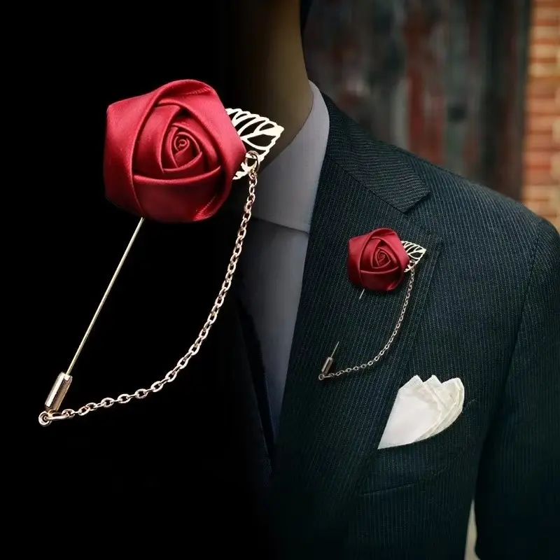 For Women and Men Clothing Dress Accessories 1pcs Men's Suit Rose Flower Brooches Pins Canvas Fabric Ribbon Tie  Brooch