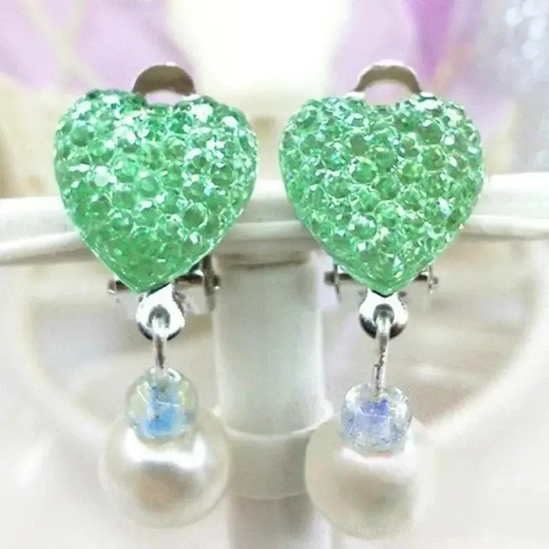 New Pretty Kids Princess Style Ear Clip No Pierced Female Shiny Love Heart Diamond Jewelry Earrings Accessories Women Gifts