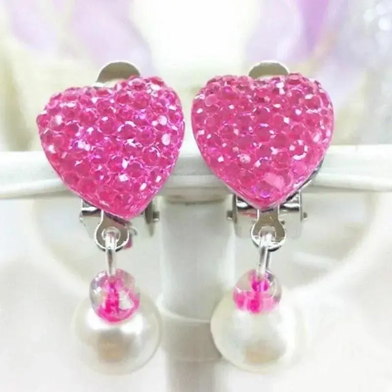 New Pretty Kids Princess Style Ear Clip No Pierced Female Shiny Love Heart Diamond Jewelry Earrings Accessories Women Gifts