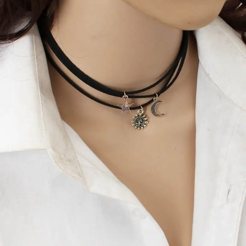 Fashion Multi-layer Star Moon Pendant Necklace Rectangular Choker Clavicle Chain Wedding Party Gift Jewelry Accessories Women