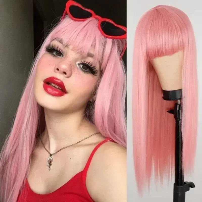 New European American Women's Long Bangs Straight Hair High-temperature Silk Synthetic Fiber Headband Available Multiple Colors