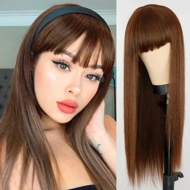 New European American Women's Long Bangs Straight Hair High-temperature Silk Synthetic Fiber Headband Available Multiple Colors