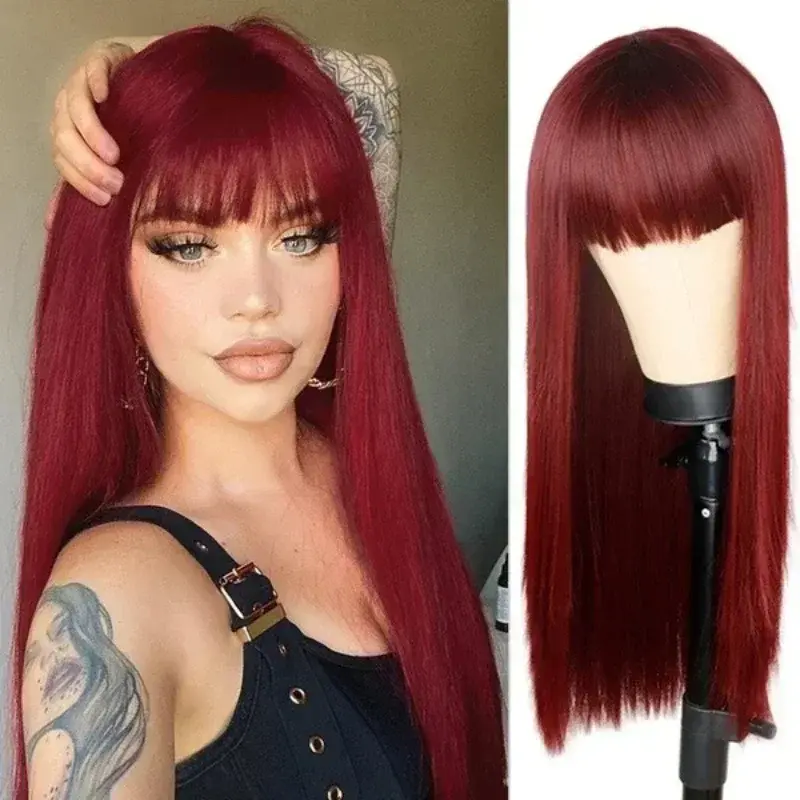 New European American Women's Long Bangs Straight Hair High-temperature Silk Synthetic Fiber Headband Available Multiple Colors