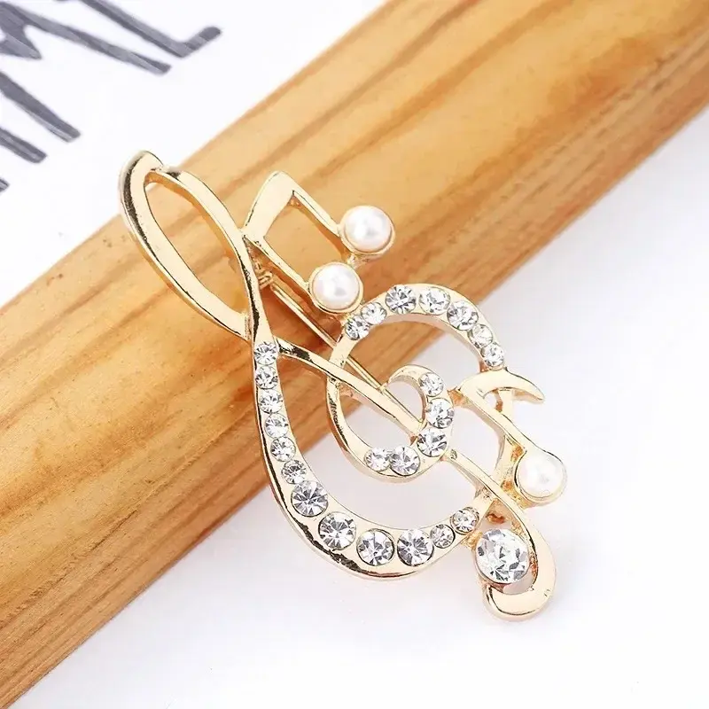 Fashion Brooch Women Elegant Music Note Pearl Pendant Jewelry Music Note Brooch Fashion Temperament Dress Decoration Accessories