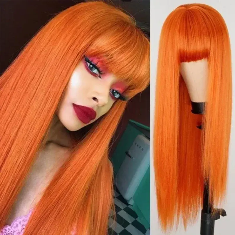 New European American Women's Long Bangs Straight Hair High-temperature Silk Synthetic Fiber Headband Available Multiple Colors