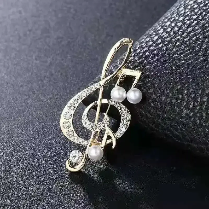 Fashion Brooch Women Elegant Music Note Pearl Pendant Jewelry Music Note Brooch Fashion Temperament Dress Decoration Accessories