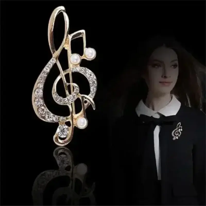 Fashion Brooch Women Elegant Music Note Pearl Pendant Jewelry Music Note Brooch Fashion Temperament Dress Decoration Accessories