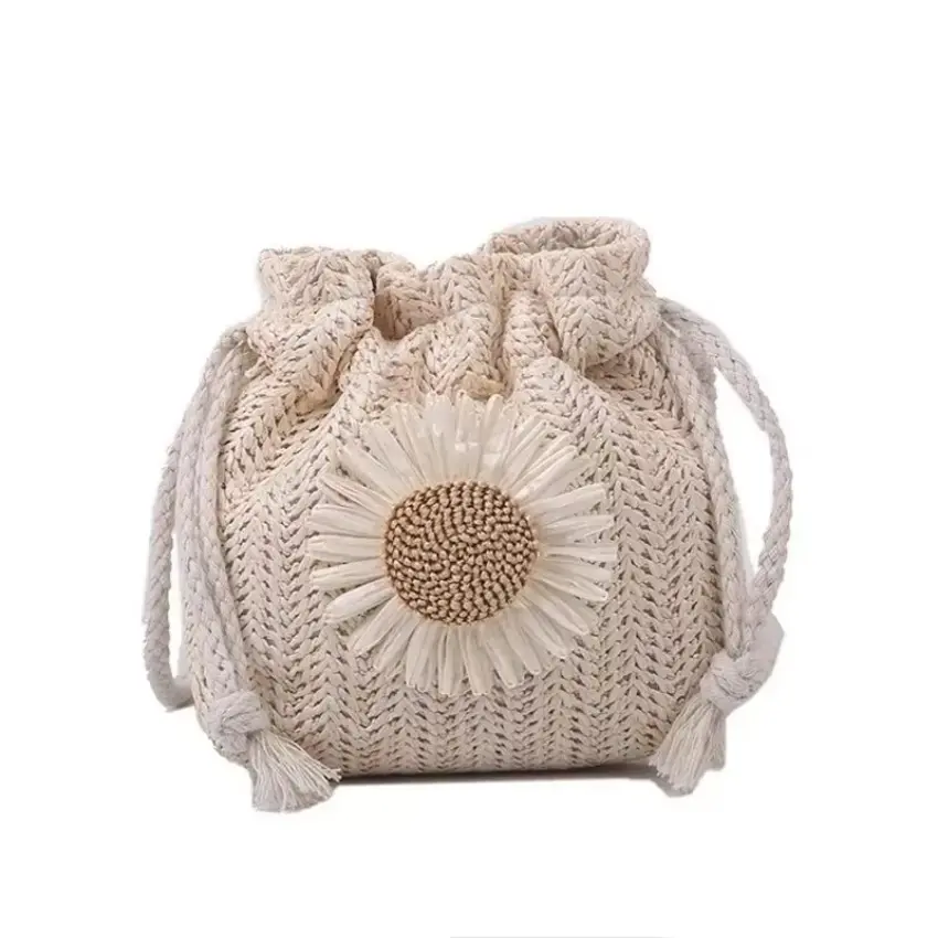 1 Pcs Summer New Fashion Design Flowers Woven Women Bag Pretty Ladies Solid Color Mesh Lady Versatile Crossbody Small Bag