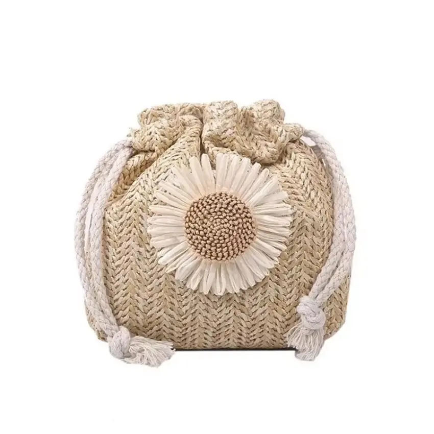 1 Pcs Summer New Fashion Design Flowers Woven Women Bag Pretty Ladies Solid Color Mesh Lady Versatile Crossbody Small Bag