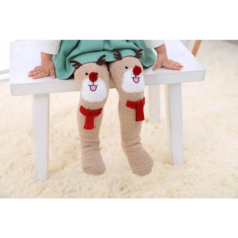 New 1pair Deer Thickened Floor Socks Thighs Socks Creative Christmas Knee High Socks Stocking Keep Warm Comfortable Ladies Socks