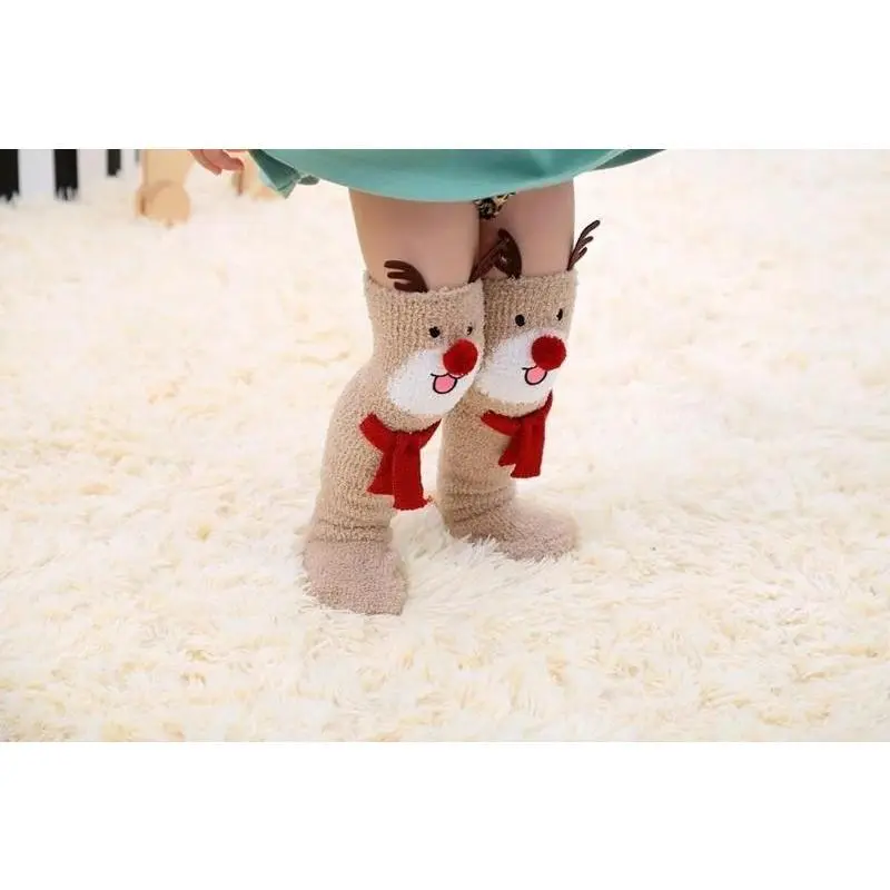 New 1pair Deer Thickened Floor Socks Thighs Socks Creative Christmas Knee High Socks Stocking Keep Warm Comfortable Ladies Socks