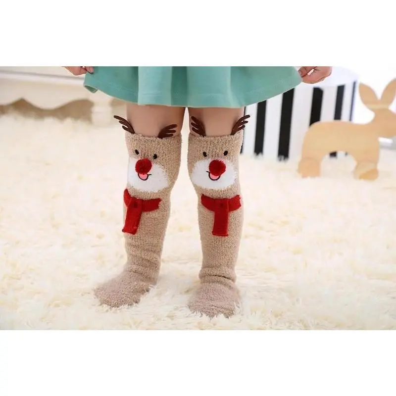 New 1pair Deer Thickened Floor Socks Thighs Socks Creative Christmas Knee High Socks Stocking Keep Warm Comfortable Ladies Socks