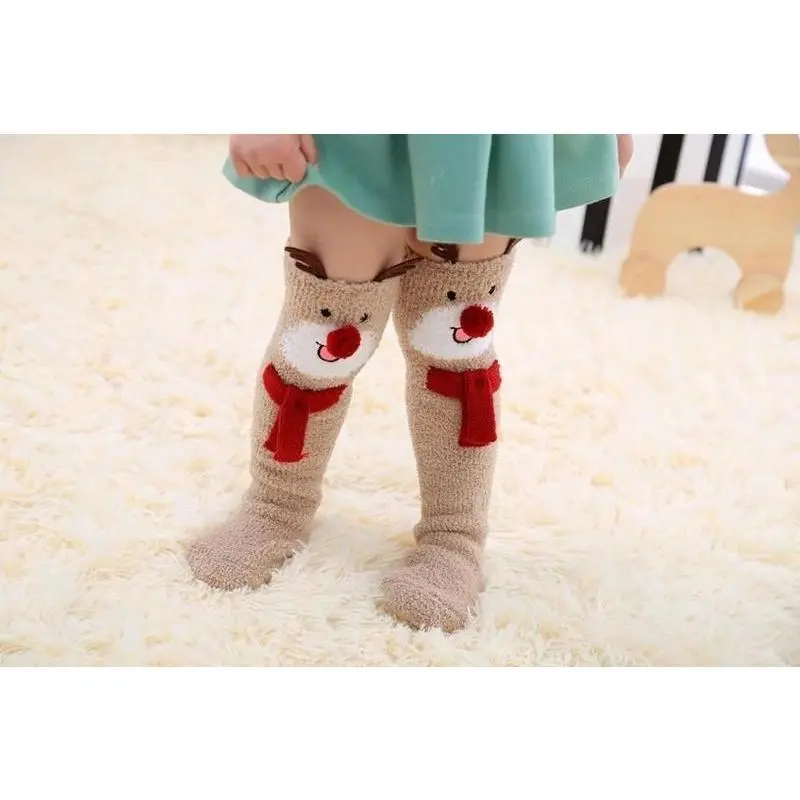 New 1pair Deer Thickened Floor Socks Thighs Socks Creative Christmas Knee High Socks Stocking Keep Warm Comfortable Ladies Socks