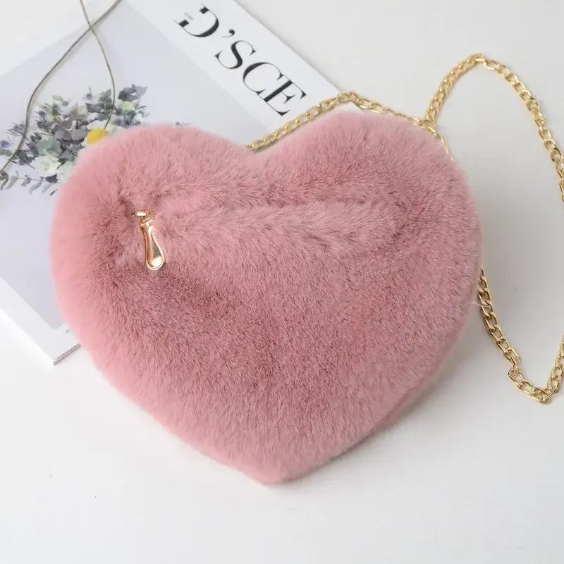 Women's Handbags Winter Fashion Faux Fur Heart Bag For Women Handbag Shoulder Bag Messenger Crossbody Bag Gift Pretty Ladies Bag