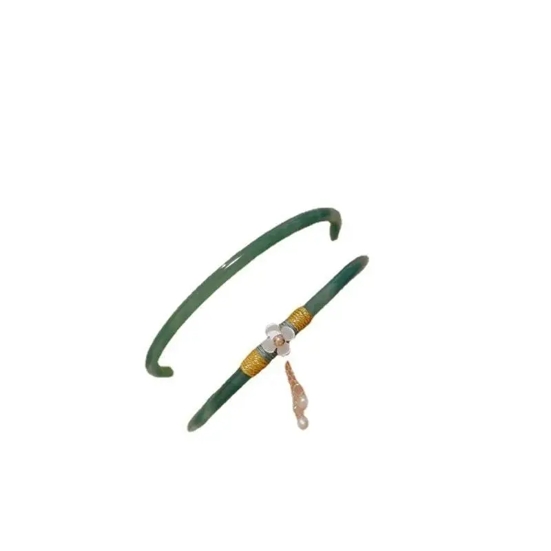 2 Pcs Natural Green Jade Bangle Bracelet Charm Jewellery Fashion Thin Accessories Hand-Carved Lucky Amulet Gifts Pretty Bracelet