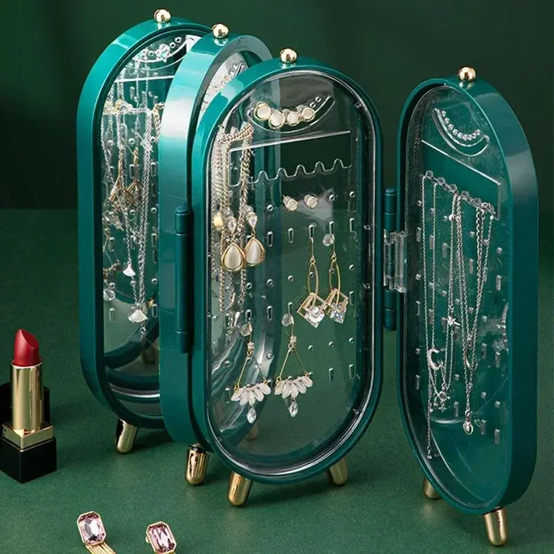 240 Holes Large Jewelry Storage Box Earring Display Stand Bracelet Necklace Storage Box Foldable Portable Plastic Box 4 Doors