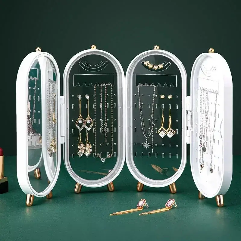 240 Holes Large Jewelry Storage Box Earring Display Stand Bracelet Necklace Storage Box Foldable Portable Plastic Box 4 Doors