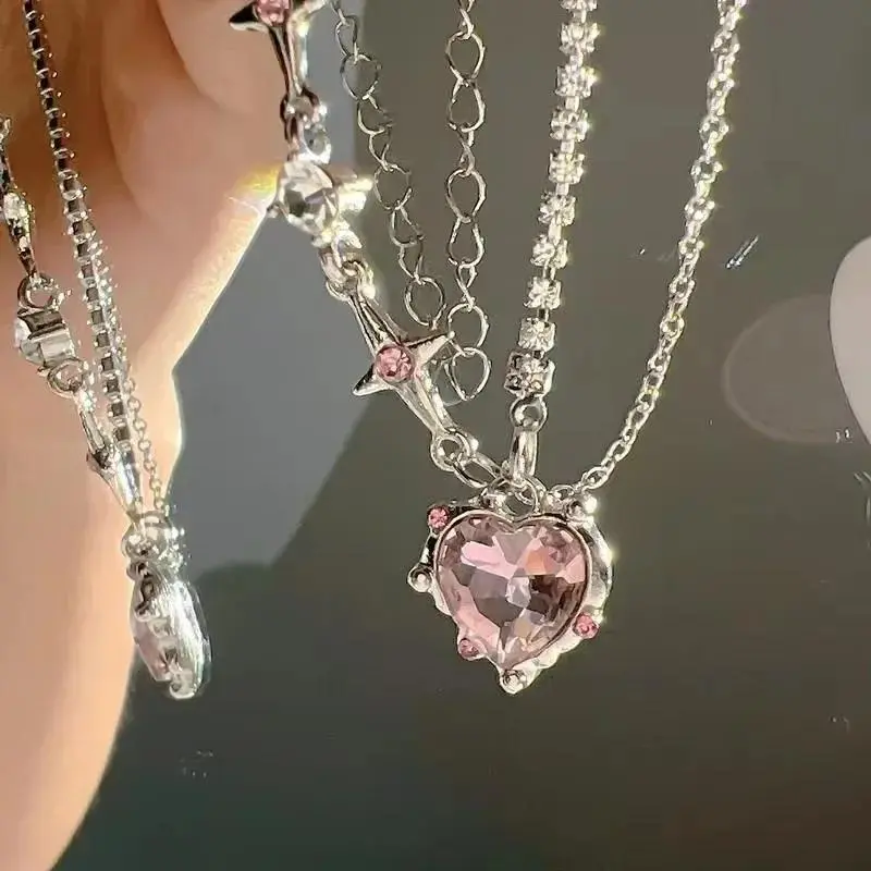 1 Pcs Gradient Purple Zircon Star Heart Necklace Crystal Cross Star Chain Choker Irregular Necklaces Jewelry Pretty Lady Jewelry
