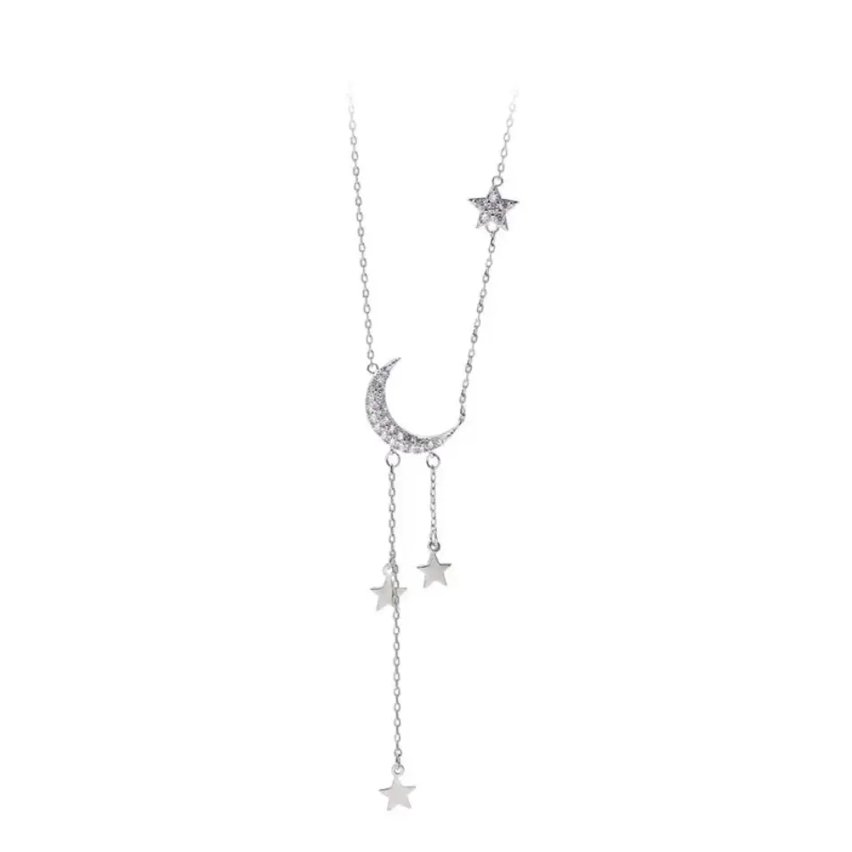 Fashion Design Ladies Necklace New Style Star Moon Tassel Pendant Rhinestones Clavicle Chain Choker Collares Wedding Jewelry