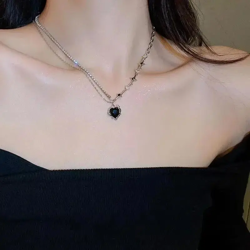 1 Pcs Gradient Purple Zircon Star Heart Necklace Crystal Cross Star Chain Choker Irregular Necklaces Jewelry Pretty Lady Jewelry