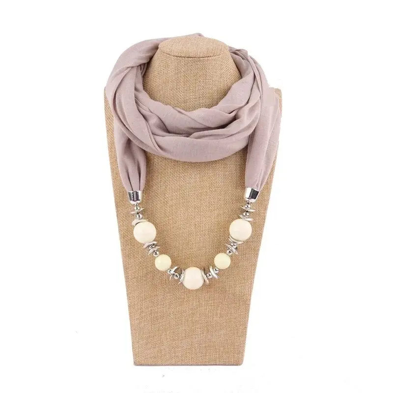 Fashion Retro Ethnic Scarf Necklace Women New Fashion Scarves Collar Pendant Scarf Beads Solid Color Jewelry Girl Fancy Bead Bib