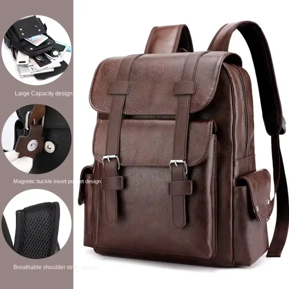 New Korean Version Soft PU Leather Backpack For Men And Women Casual Trend High School Students Computer Travel Backpacks