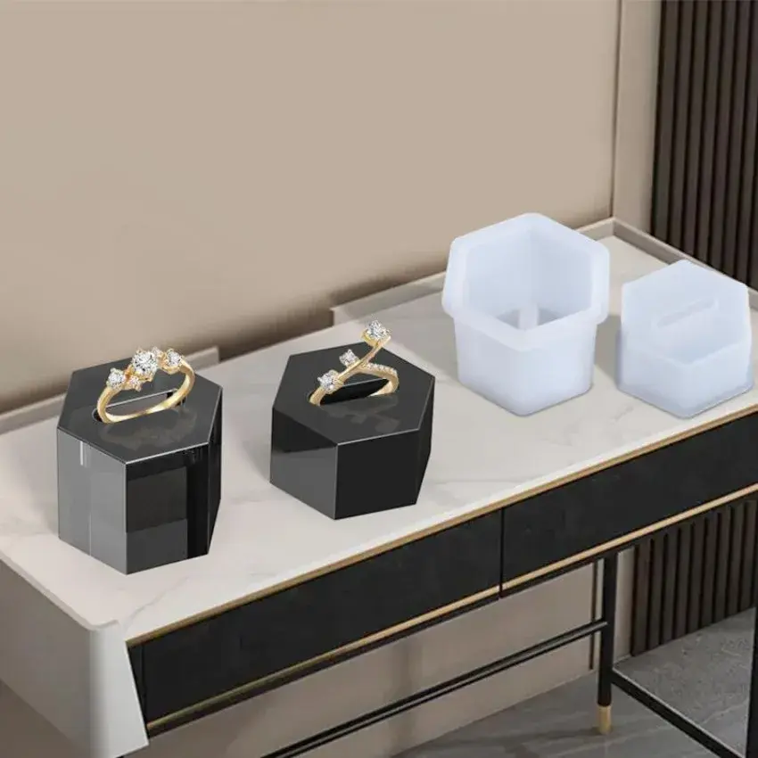 Creative Handmade Diy Crystal Epoxy Mold Exquisite Ring Jewelry Box Molds Suitable Wedding Bride Ring Storage Box Silicone Mold