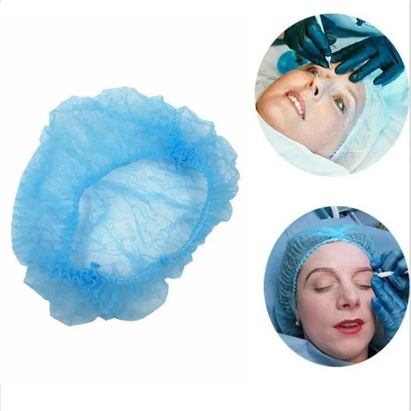 10PCS Disposable Hair Shower Cap Non Woven Pleated Anti Dust Hat Hotel Supplies Set Blue Suitable Home Bathroom Supplies