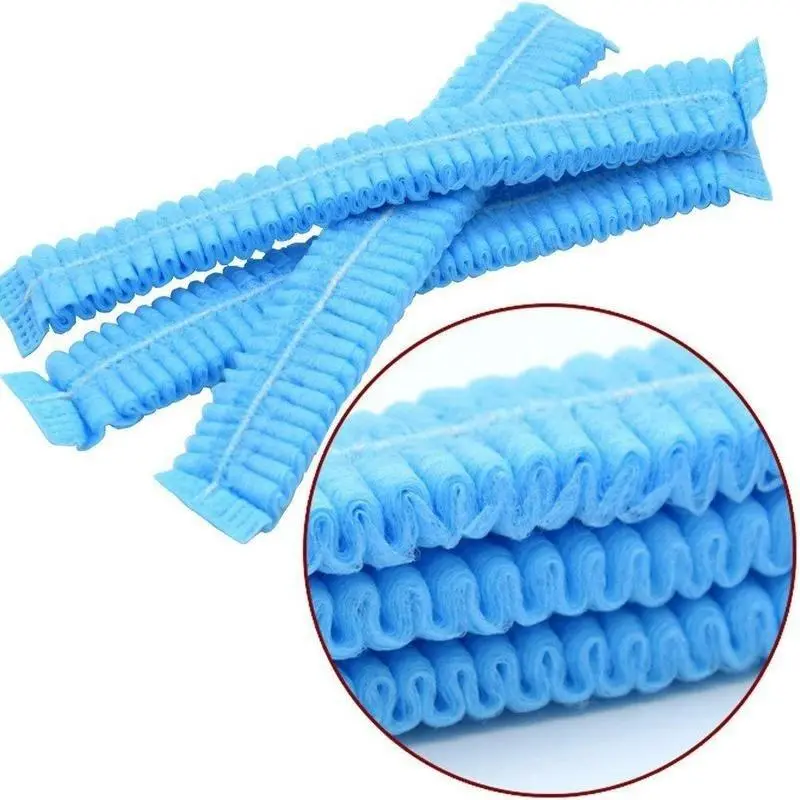 10PCS Disposable Hair Shower Cap Non Woven Pleated Anti Dust Hat Hotel Supplies Set Blue Suitable Home Bathroom Supplies