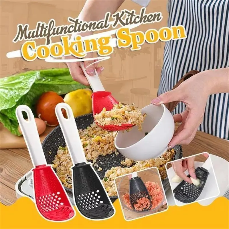 New Multifunctional Kitchen Cooking Spoon Heat-resistant Hanging Hole Innovative Potato Garlic Press Colander Tableware Tool