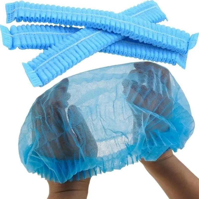 10PCS Disposable Hair Shower Cap Non Woven Pleated Anti Dust Hat Hotel Supplies Set Blue Suitable Home Bathroom Supplies
