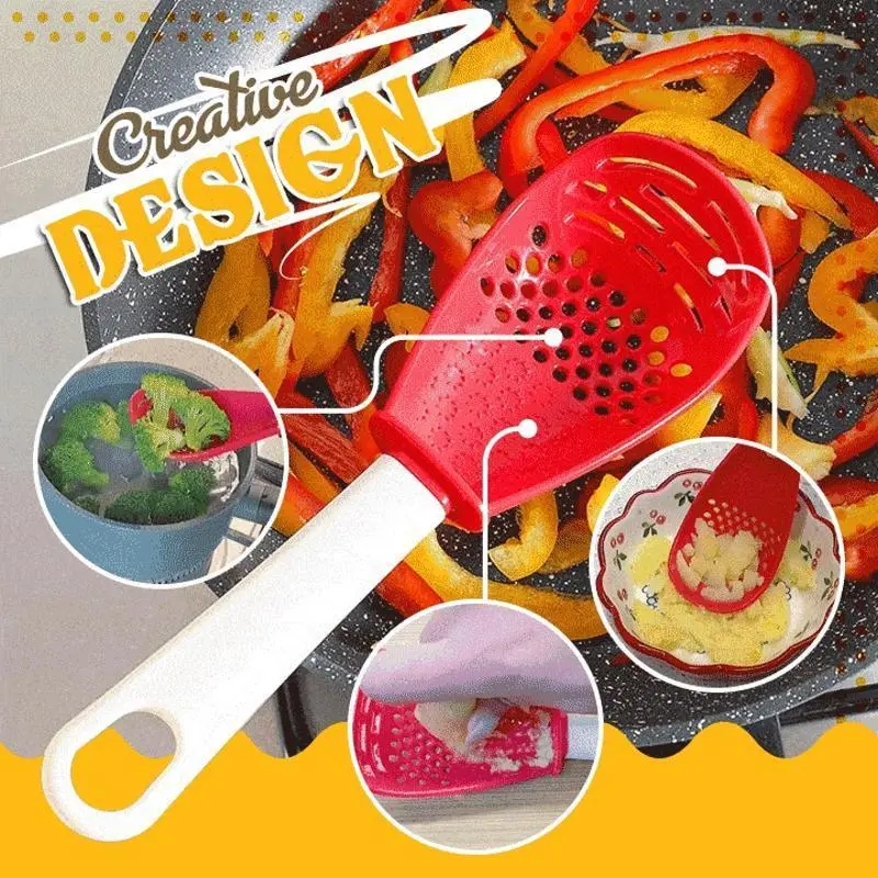 New Multifunctional Kitchen Cooking Spoon Heat-resistant Hanging Hole Innovative Potato Garlic Press Colander Tableware Tool
