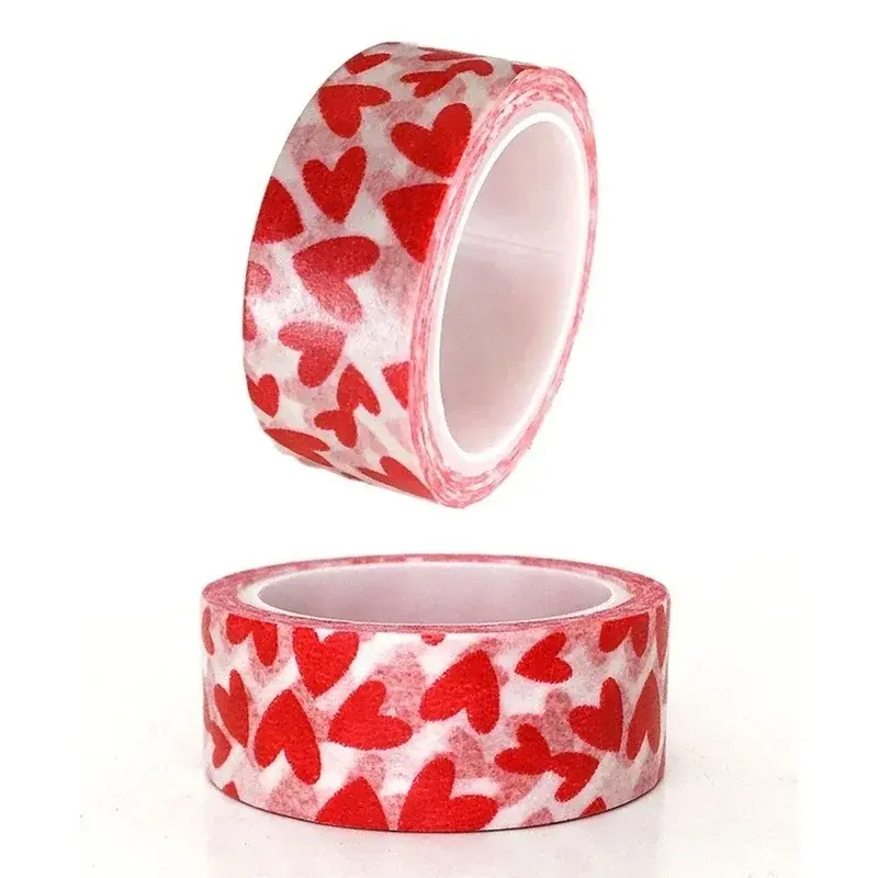 New 1 Roll Of DIY Decorate Paper Craft Tape Red Love Heart Pattern Valentine's Day Self-adhesive Cute Stationery School Supplies