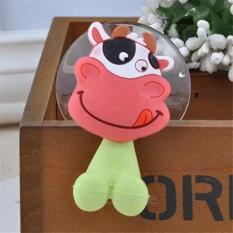 New Suction Cup Toothbrush Holder Wall Mounted Cute Cartoon Cat Frogs Pig Bathroom Toothbrush Suction Cup Toothpaste Hanger Rack