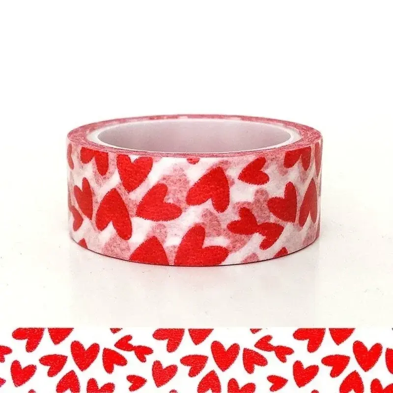 New 1 Roll Of DIY Decorate Paper Craft Tape Red Love Heart Pattern Valentine's Day Self-adhesive Cute Stationery School Supplies