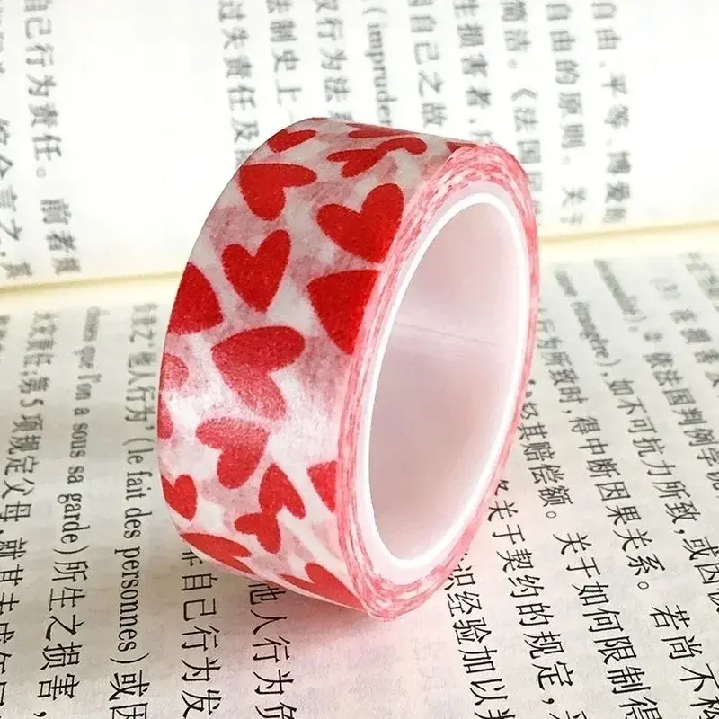 New 1 Roll Of DIY Decorate Paper Craft Tape Red Love Heart Pattern Valentine's Day Self-adhesive Cute Stationery School Supplies