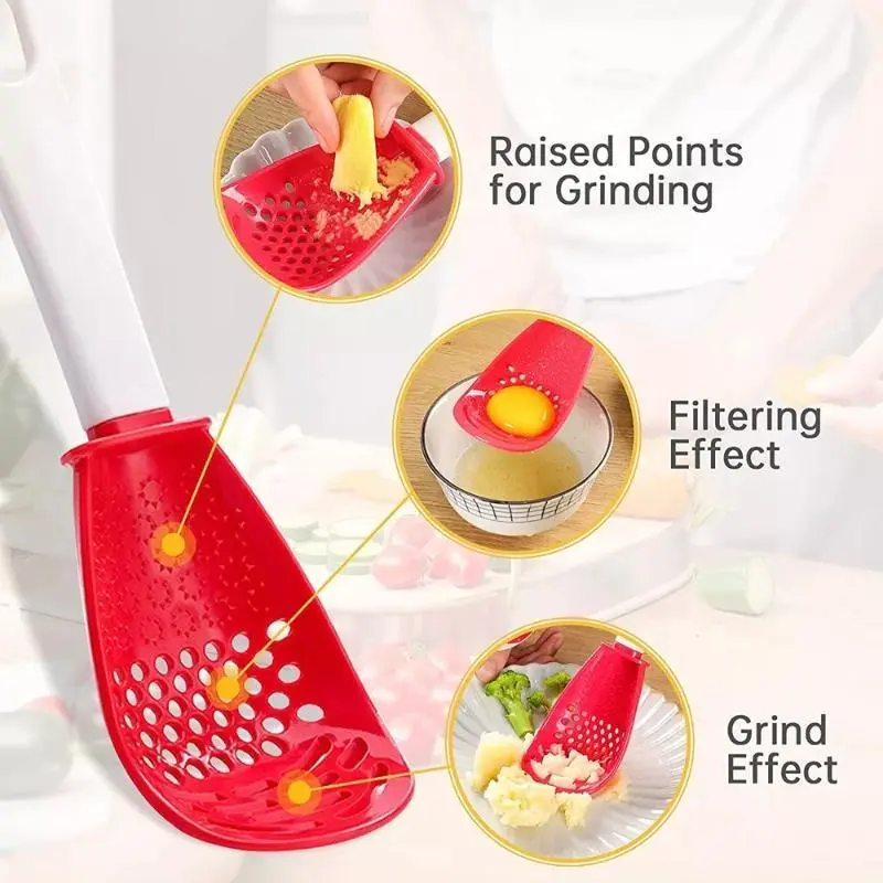 New Multifunctional Kitchen Cooking Spoon Heat-resistant Hanging Hole Innovative Potato Garlic Press Colander Tableware Tool