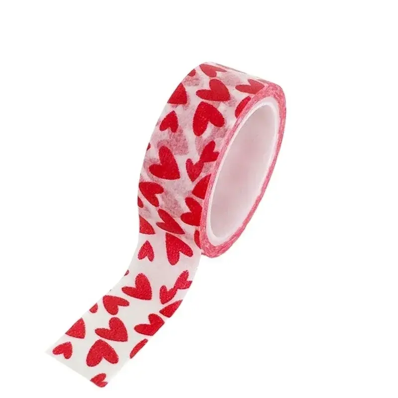 New 1 Roll Of DIY Decorate Paper Craft Tape Red Love Heart Pattern Valentine's Day Self-adhesive Cute Stationery School Supplies