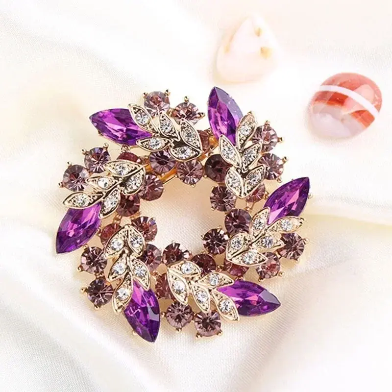 Women Concise Fashion Rhinestone Crystal Flower Wedding Bridal Bouquet Brooch Pins Brooches Accessories Creative Gift Decorative