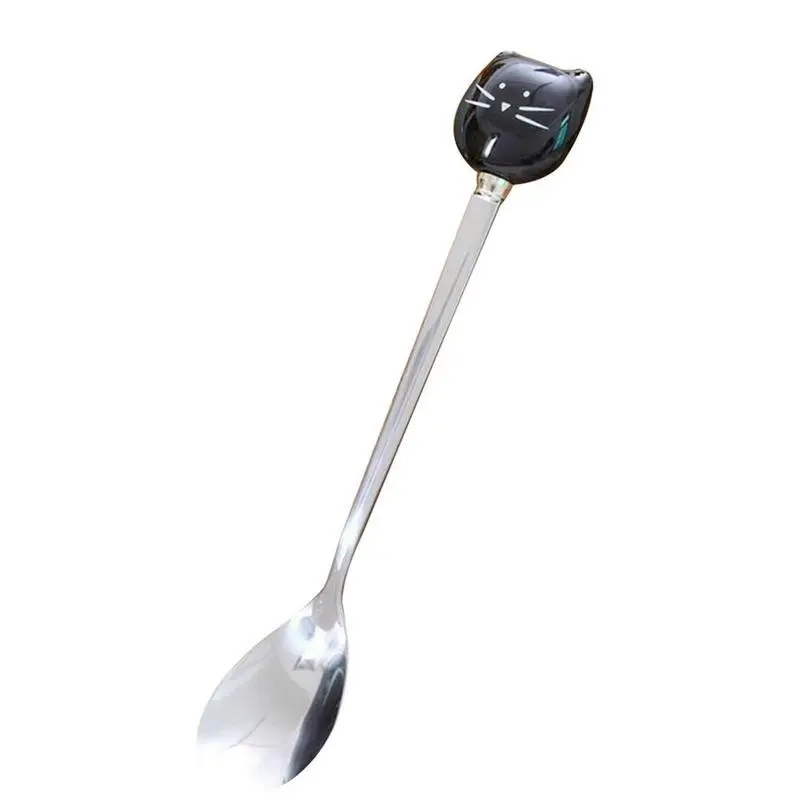 1PC Cat Ceramic Spoons Stainless Steel Cartoon Ice Cream Sugar Tea Dessert Spoon Suitable Home Kitchen Coffee Store Spoons Tools