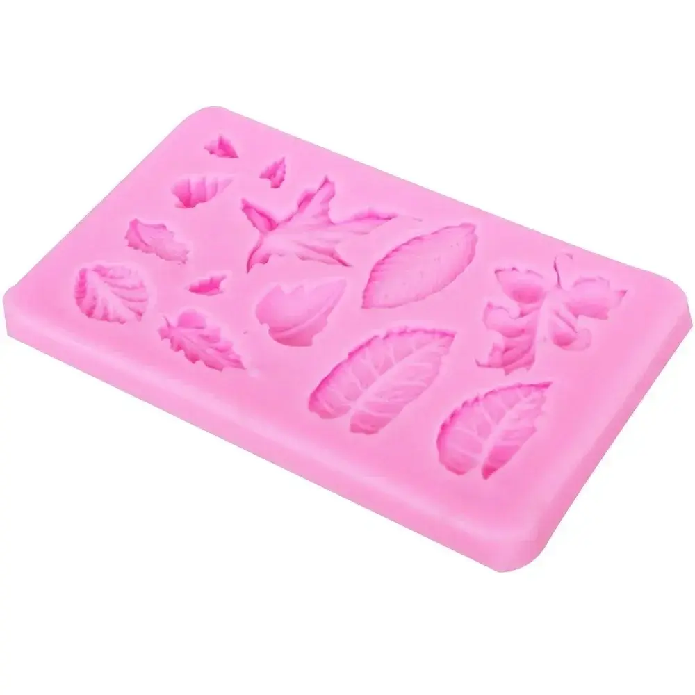 Pink Color Handmade Molds Maple Rose Leaf Cake Border Silicone Molds Christmas Cupcake Fondant Cake Decor Chocolate Candy Moulds