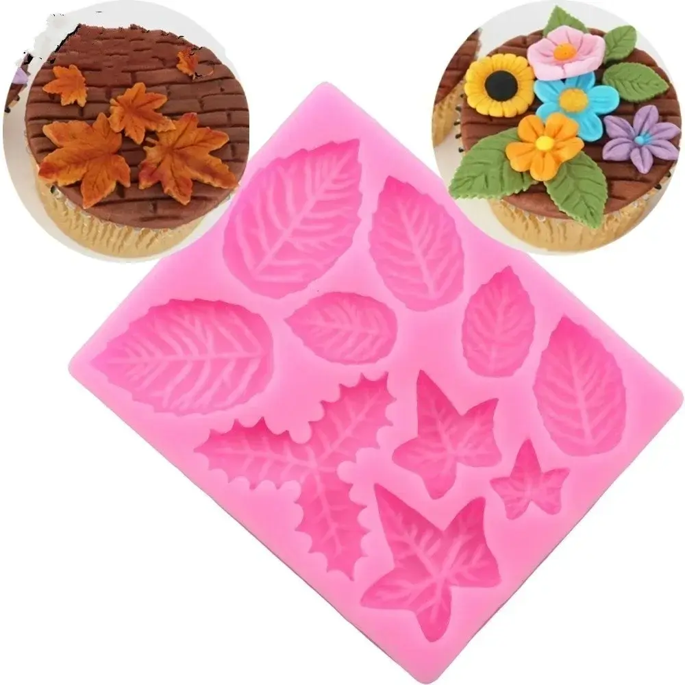 Pink Color Handmade Molds Maple Rose Leaf Cake Border Silicone Molds Christmas Cupcake Fondant Cake Decor Chocolate Candy Moulds