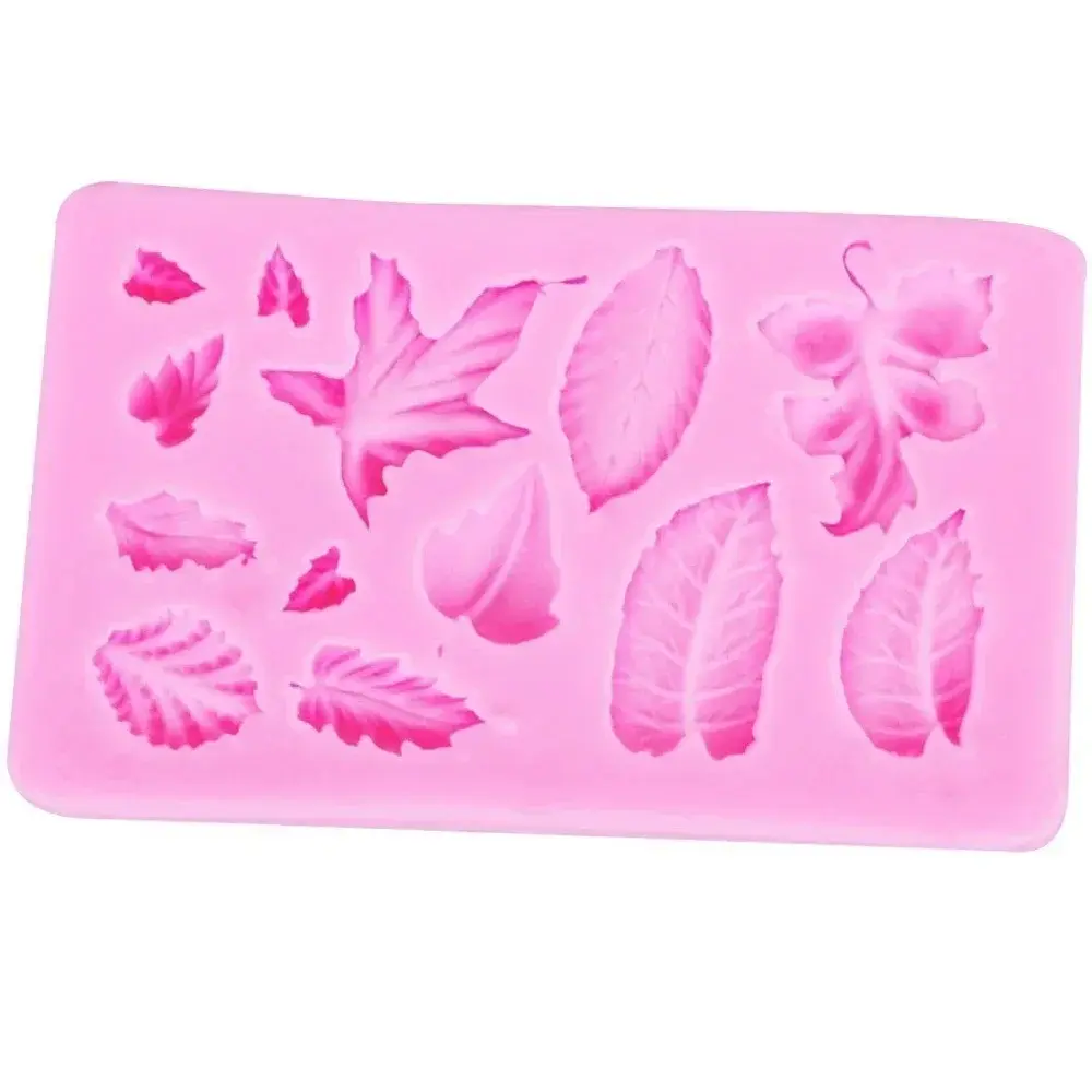 Pink Color Handmade Molds Maple Rose Leaf Cake Border Silicone Molds Christmas Cupcake Fondant Cake Decor Chocolate Candy Moulds