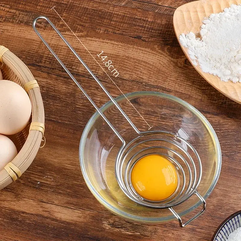 With Long Handle Household Egg Tool Kitchen Accessories Portable Spiral Stainless Steel Egg White Separator Yolk Separator