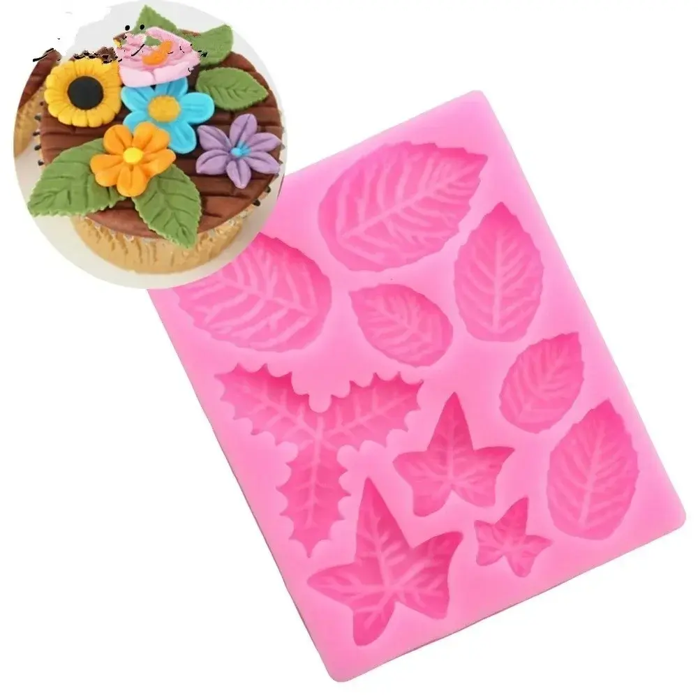 Pink Color Handmade Molds Maple Rose Leaf Cake Border Silicone Molds Christmas Cupcake Fondant Cake Decor Chocolate Candy Moulds
