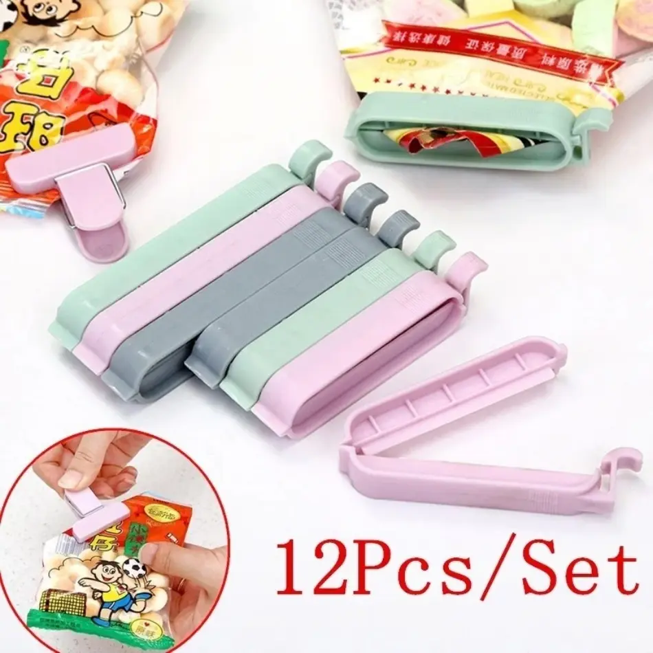 New 12 Pcs/set Plastic Chip Clips Food Packaging Curved Design Sealed Bag Clips Suitable Kitchen Home Food Packaging Bag Clips