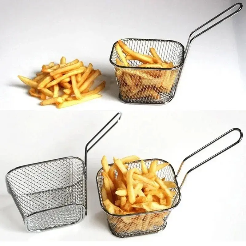 Practical Fries Basket Portable Stainless Steel Chip Mini Frying Basket Strainer Fryer Kitchen Cooking Basket Colander Accessory