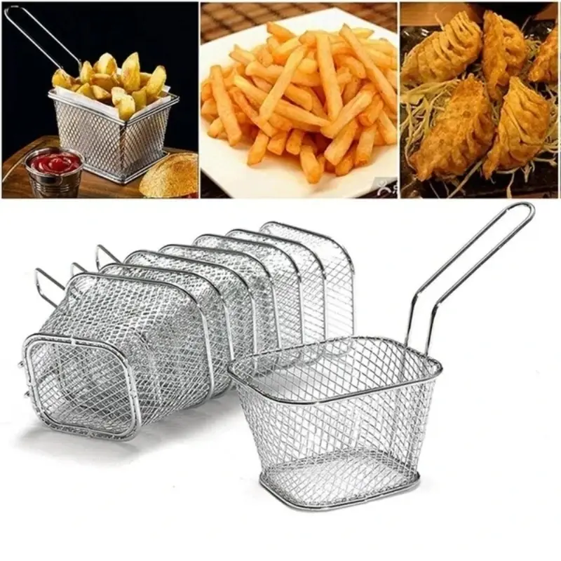 Practical Fries Basket Portable Stainless Steel Chip Mini Frying Basket Strainer Fryer Kitchen Cooking Basket Colander Accessory